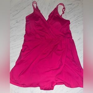 Lands end one piece swim dress new nwt dress bathing suit l 14-16 hot pink drape